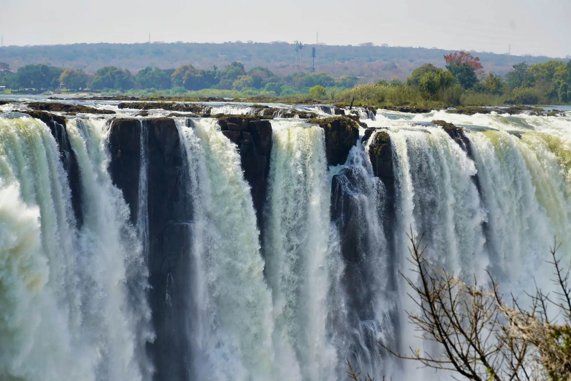 The Zambezi in full flood pouring over the lip of Victoria Falls